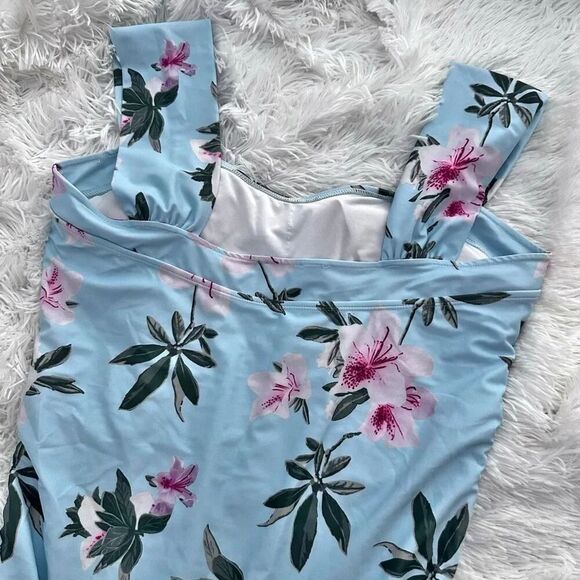 MARINA WEST | Blue Pink White Floral One Piece Swimsuit Ruched Waist Lilly | XXL - Picture 3 of 6